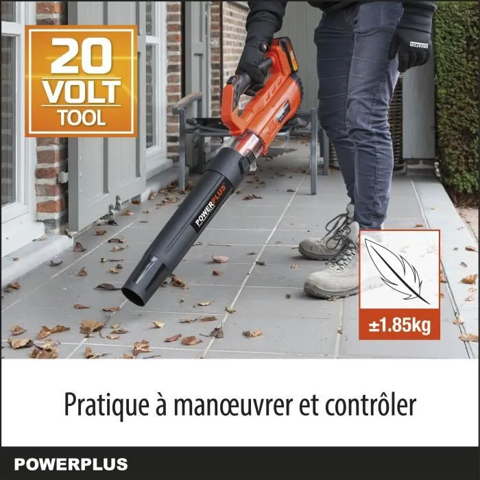 Powerplus Souffleur sur batterie 20V - Vitesse d'air 145 km/h, 9,5 m³/min, sans batterie ni chargeur, orange/noir