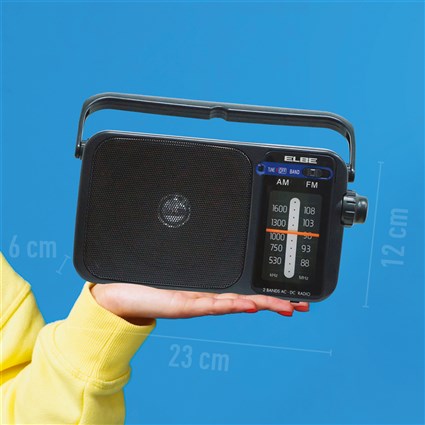Elbe RF-942 Radio portable AM/FM de table, alimentation électrique ou sur piles, antenne télescopique, sortie casque jack 3.5mm, couleur rouge