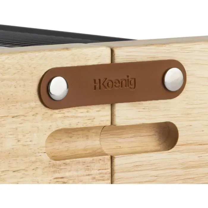 Hkoenig Appareil à raclette WOD360 - Avec pierre à cuire et grill - 1400W - 8 poêlons antiadhésifs - Design en bois - Pour jusqu'à 8 personnes