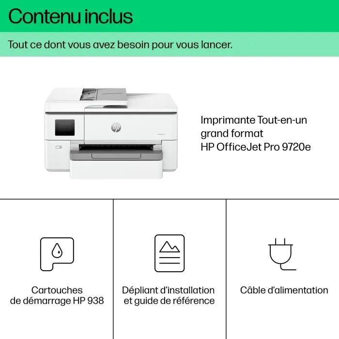 HP OfficeJet Pro 9720e - Imprimante Tout-en-un A3, impression recto-verso automatique, WiFi, 3 mois Instant Ink avec HP+