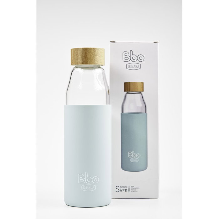 IRISANA Bouteille en borosilicate bleue avec bouchon en bambu et housse en silicone 500 ml IRISANA Bouteille en borosilicate bleue avec bouchon en bambu et housse en silicone 500 ml