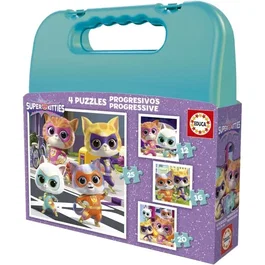 Educa - Malette de 4 puzzles progressifs SuperKitties - 12, 16, 20, 25 pièces - Chaque puzzle 16 x 16 cm - Développe la motricité fine - Parfait pour petites mains