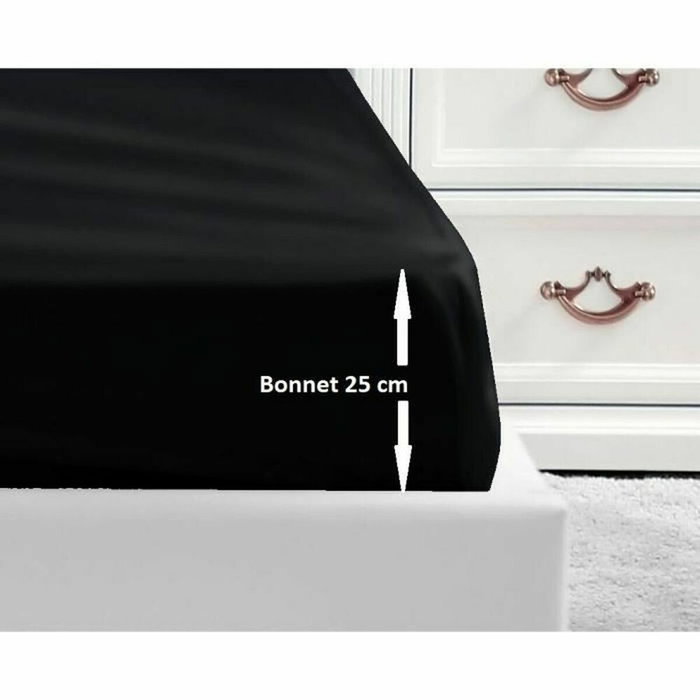 Lovely Home Drap housse 100% coton noir 90x190 cm avec bonnet de 25 cm