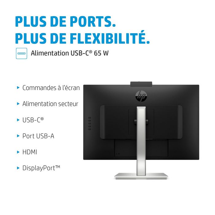 HP Écran de conférence HP E27m G4 - Écran QHD 27" avec webcam rétractable 5 MP, micros, haut-parleurs et USB-C 65W pour vidéoconférence Zoom