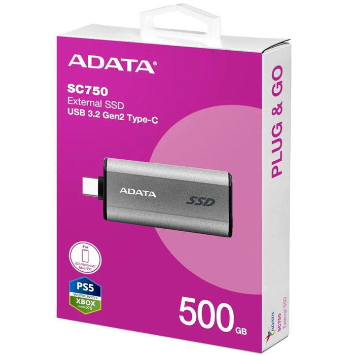 ADATA SC750-500G-CCBK Disque SSD Externe 500GB USB 3.2 Gen2 Gris ADATA SC750-500G-CCBK Disque SSD Externe 500GB USB 3.2 Gen2 Gris