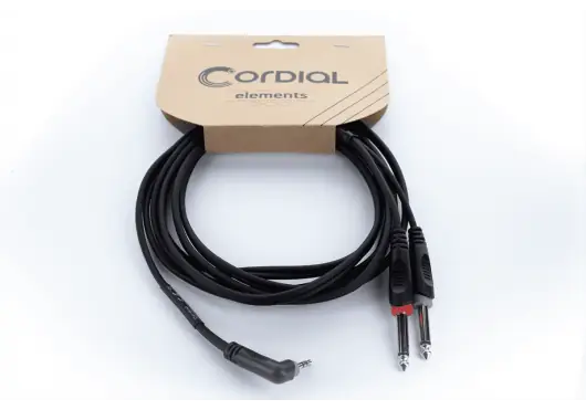 CORDIAL Câble Mini-Jack Stéréo en Angle / 2 Jacks Mono 3 M CORDIAL Câble Mini-Jack Stéréo en Angle / 2 Jacks Mono 3 M