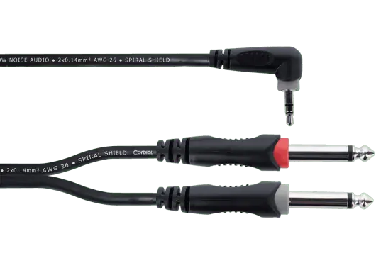 CORDIAL Câble Mini-Jack Stéréo en Angle / 2 Jacks Mono 3 M CORDIAL Câble Mini-Jack Stéréo en Angle / 2 Jacks Mono 3 M