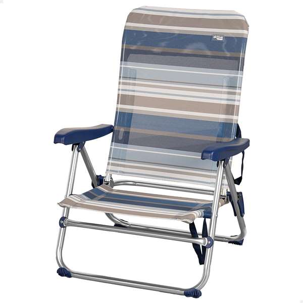 Color Baby Chaise de plage Mykonos pliable, 5 positions, Bleu marine et blanc