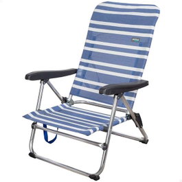 Color Baby Chaise de plage Mykonos pliable, 5 positions, Bleu marine et blanc
