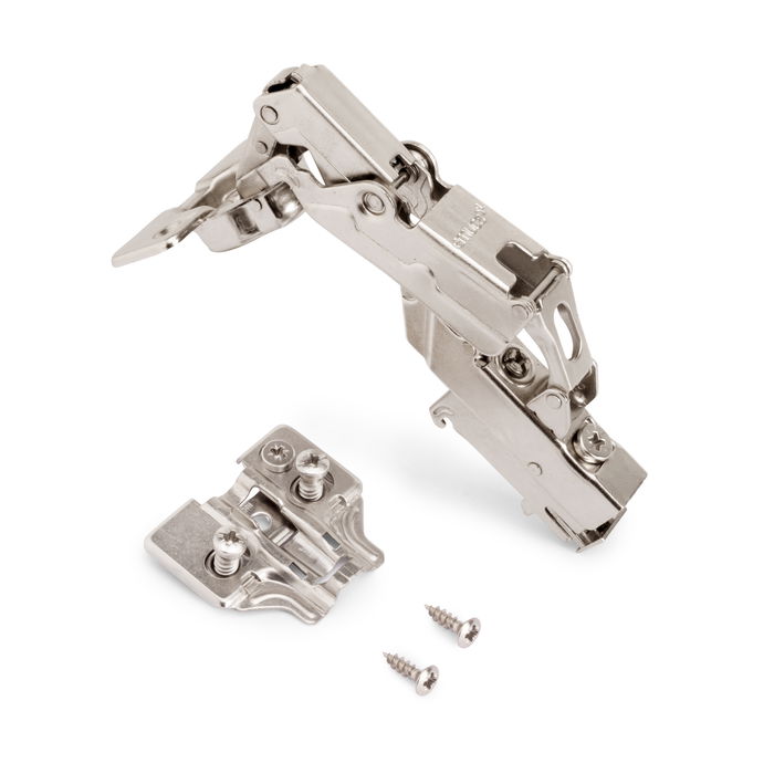 Emuca Lot de 10 charnières Super coudées X91 ouverture à 165 degrés avec fermeture amortie et embases Euro, hauteur 0, acier, nickelé Emuca Lot de 10 charnières Super coudées X91 ouverture à 165 degrés avec fermeture amortie et embases Euro, hauteur 0, acier, nickelé