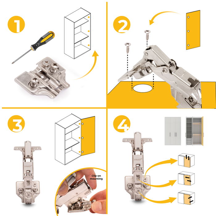 Emuca Lot de 10 charnières Super coudées X91 ouverture à 165 degrés avec fermeture amortie et embases Euro, hauteur 0, acier, nickelé Emuca Lot de 10 charnières Super coudées X91 ouverture à 165 degrés avec fermeture amortie et embases Euro, hauteur 0, acier, nickelé