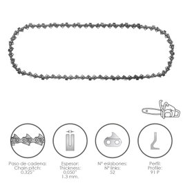 PAPILLON Chaîne de Tronçonneuse 0.325'' / 0.050'' 1,3 mm - 66 Maillons - Profil 91 P