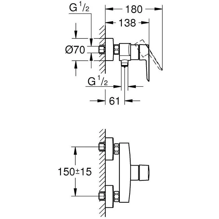 GROHE - Mitigeur de douche monocommande mural chromé Douche Start, raccord fileté 1/2", cartouche céramique 35 mm