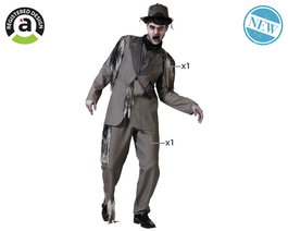 Déguisement Homme Novio Zombi Gris à Rayures avec Veste et Pantalon - Taille XXL pour Halloween, Adultes, Composition Polyester