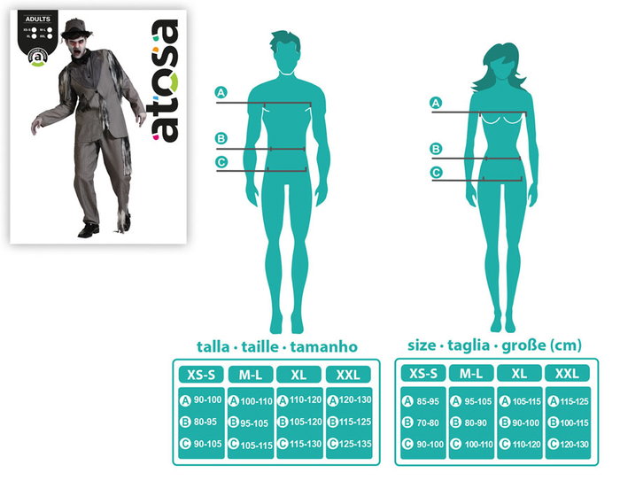 Déguisement Homme Novio Zombi Gris à Rayures avec Veste et Pantalon - Taille XXL pour Halloween, Adultes, Composition Polyester