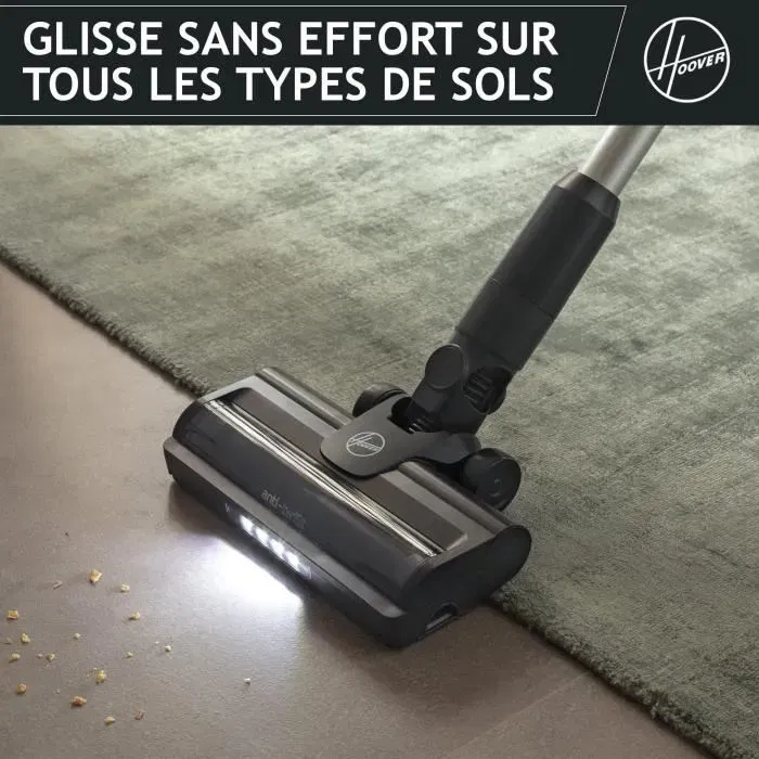 Hoover HF1P10H - Aspirateur balai sans fil 40 AW avec écran LED et batterie amovible - Moteur brushless - Autonomie 45 min - Noir / Pastel violet