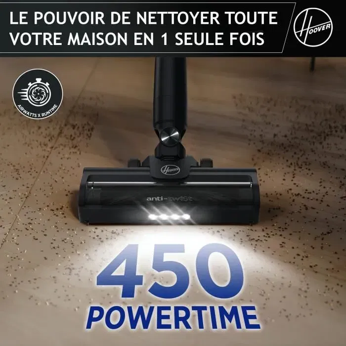 Hoover HF1P10H - Aspirateur balai sans fil 40 AW avec écran LED et batterie amovible - Moteur brushless - Autonomie 45 min - Noir / Pastel violet