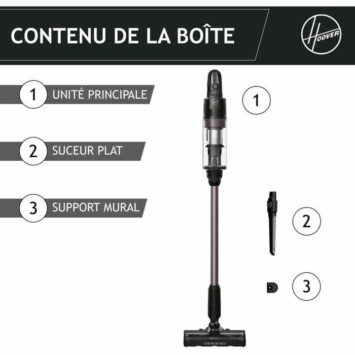 Hoover HF1P10H Aspirateur Balai sans fil, Noir / Pastel violet Hoover HF1P10H Aspirateur Balai sans fil, Noir / Pastel violet