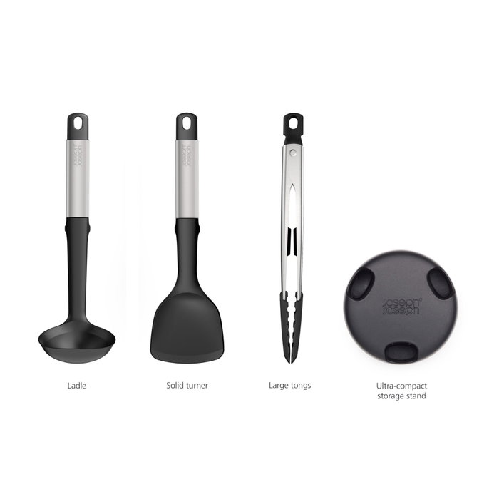 Joseph Joseph Elevate Fusion Set d'ustensiles 3 pièces avec support compact Argent / Noir Joseph Joseph Elevate Fusion Set d'ustensiles 3 pièces avec support compact Argent / Noir