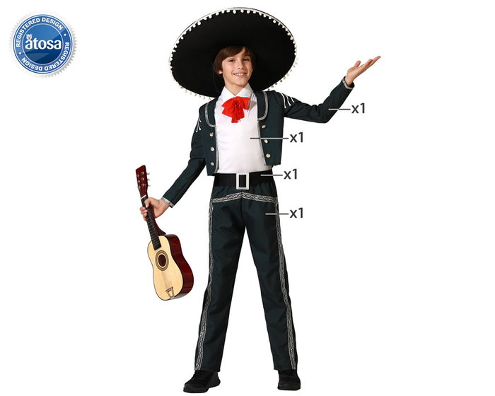 Atosa Déguisement Mariachi Traje Negro pour Enfant de 7 à 9 ans Atosa Déguisement Mariachi Traje Negro pour Enfant de 7 à 9 ans