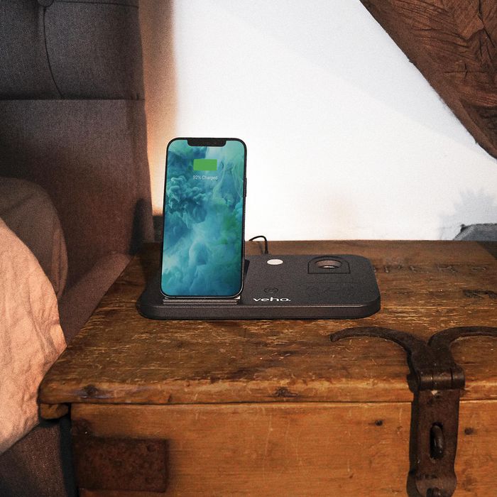 Veho DS-7 Station de Charge Sans Fil Qi Universelle Compacte et Pliable - Charge 3 Appareils Simultaneously (Apple Watch, AirPods, iPhone, Samsung) avec Ports USB-A et USB-C