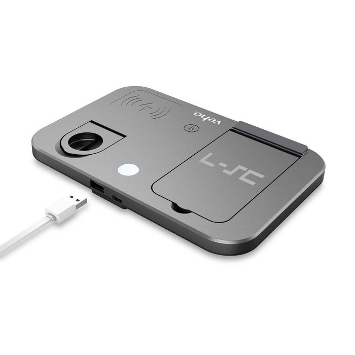 Veho DS-7 Station de Charge Sans Fil Qi Universelle Compacte et Pliable - Charge 3 Appareils Simultaneously (Apple Watch, AirPods, iPhone, Samsung) avec Ports USB-A et USB-C