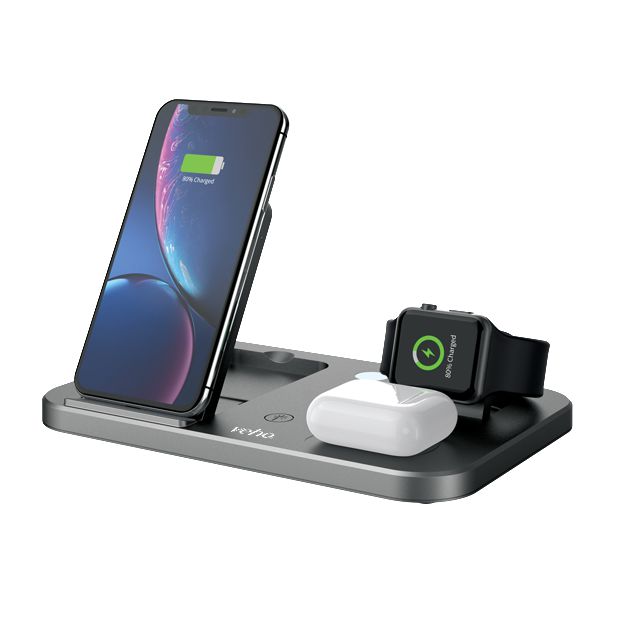 Veho DS-7 Station de Charge Sans Fil Qi Universelle Compacte et Pliable - Charge 3 Appareils Simultaneously (Apple Watch, AirPods, iPhone, Samsung) avec Ports USB-A et USB-C
