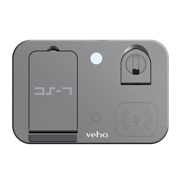 Veho DS-7 Station de Charge Sans Fil Qi Universelle Compacte et Pliable - Charge 3 Appareils Simultaneously (Apple Watch, AirPods, iPhone, Samsung) avec Ports USB-A et USB-C