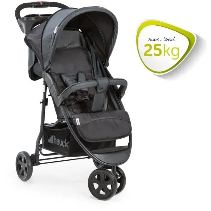 Hauck Citi Neo II - Poussette compacte 3 roues pour naissance à 22 kg, pliage une main, dossier inclinable, coloris Caviar/Stone