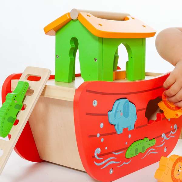 Molto Arca de noe, Arche de Noé en bois avec 17 pièces, jouet en bois pour enfants à partir de 3 ans