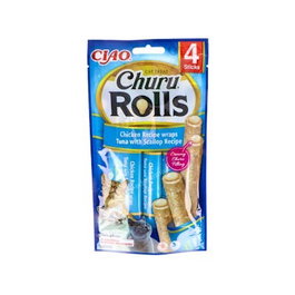 CHURU VET Churu Cat Rolls Recette au Thon avec Coquille Saint-Jacques, 1 Sachet de 4 Bâtonnets