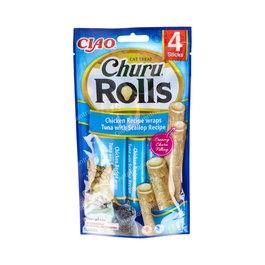CHURU VET Churu Cat Rolls Recette au Thon avec Coquille Saint-Jacques, 1 Sachet de 4 Bâtonnets