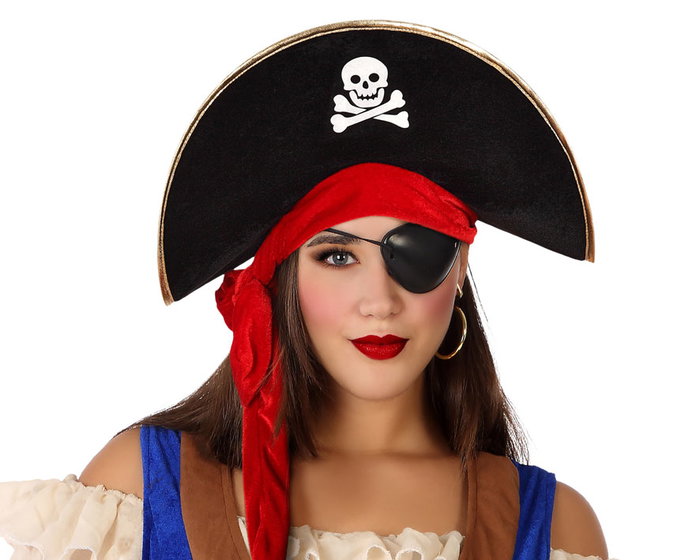 Atosa Sombrero Pirata Negro Calavera Cruzada avec Bandana Rouge Atosa Sombrero Pirata Negro Calavera Cruzada avec Bandana Rouge