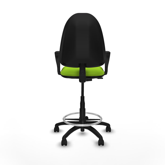 Tabouret Aýna taburete Contact permament de base Cuir écologique Vert pistache Structure polyamide noire Accoudoirs fixes Sans appui-tête Roulettes en nylon 50 mm