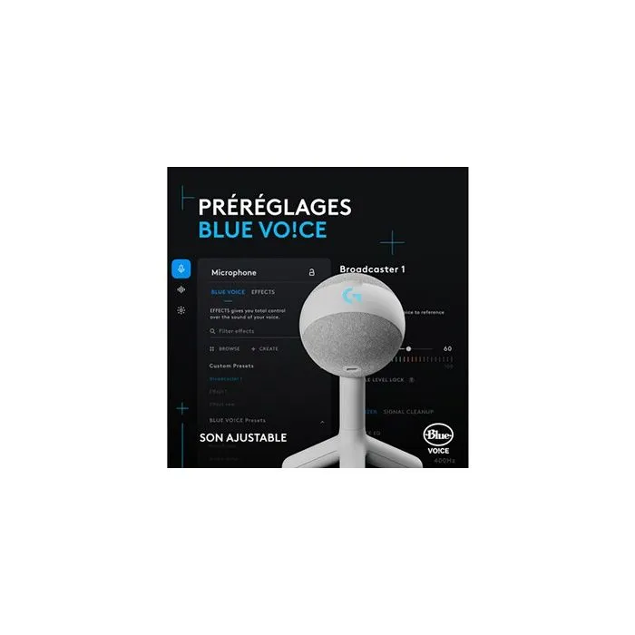 Logitech G Microphone BLUE Yeti Orb pour Gaming, Capsule Condensateur Cardioïde, Éclairage RVB LIGHTSYNC, USB Plug-and-play, Compatible PC et Mac - Blanc