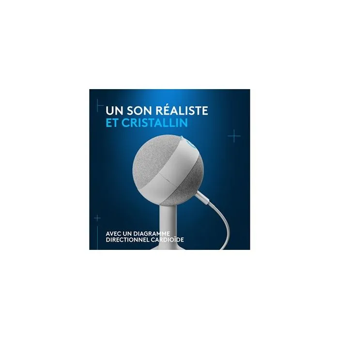 Logitech G Microphone BLUE Yeti Orb pour Gaming, Capsule Condensateur Cardioïde, Éclairage RVB LIGHTSYNC, USB Plug-and-play, Compatible PC et Mac - Blanc