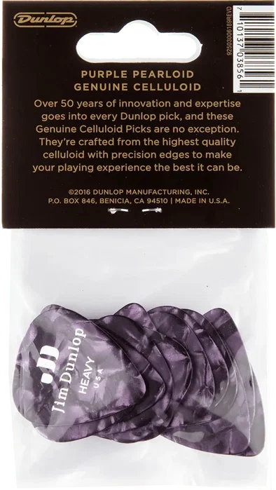 DUNLOP Pack de 12 médiators Genuine Celluloid pourpre perlé - Heavy