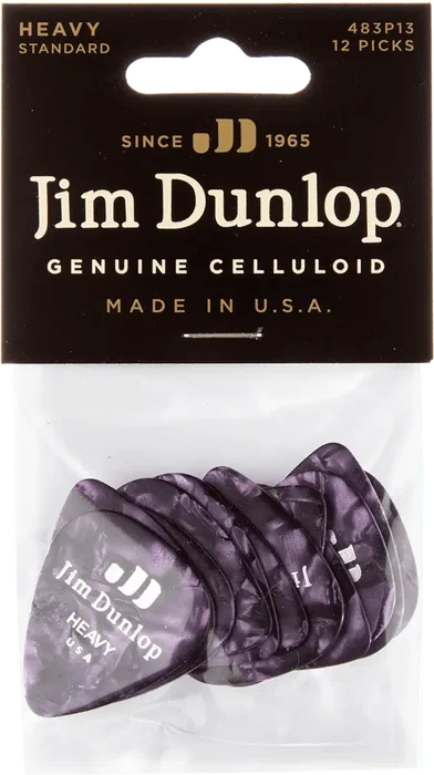 DUNLOP Pack de 12 médiators Genuine Celluloid pourpre perlé - Heavy