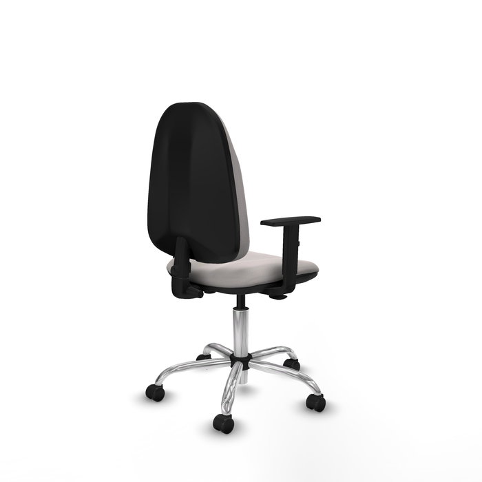 Chaise Algarra Contact permament de base Cuir écologique Blanc Structure chromée Accoudoir 1D Sans appui-tête Roulettes autofreinées