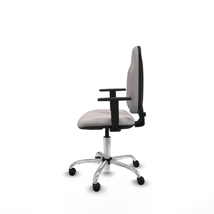 Chaise Algarra Contact permament de base Cuir écologique Blanc Structure chromée Accoudoir 1D Sans appui-tête Roulettes autofreinées
