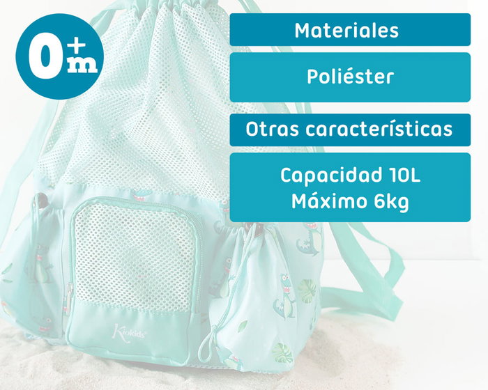 KioKids - Sac de plage à dos, 10 litres, respirant, couleur sauge - Collection Happy Summer