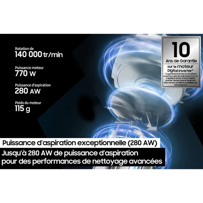 Samsung BESPOKE AI Jet Lite Pet VS80F28ELP - Aspirateur balai 280 AW, Clean Station, Wi-Fi, certifié British Allergy Foundation - Gris galet