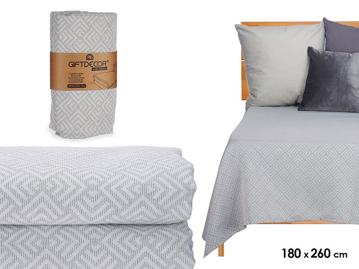 Giftdecor Colcha de lit géométrique grise 180x260 cm 75% polyester 25% coton (Set de 4) Giftdecor Colcha de lit géométrique grise 180x260 cm 75% polyester 25% coton (Set de 4)