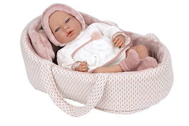 Muñecas Arias Poupée Elegance 40 cm Andie Rosa avec Capazo, Mécanisme Pleurs Try Me, Sac, Espagnol