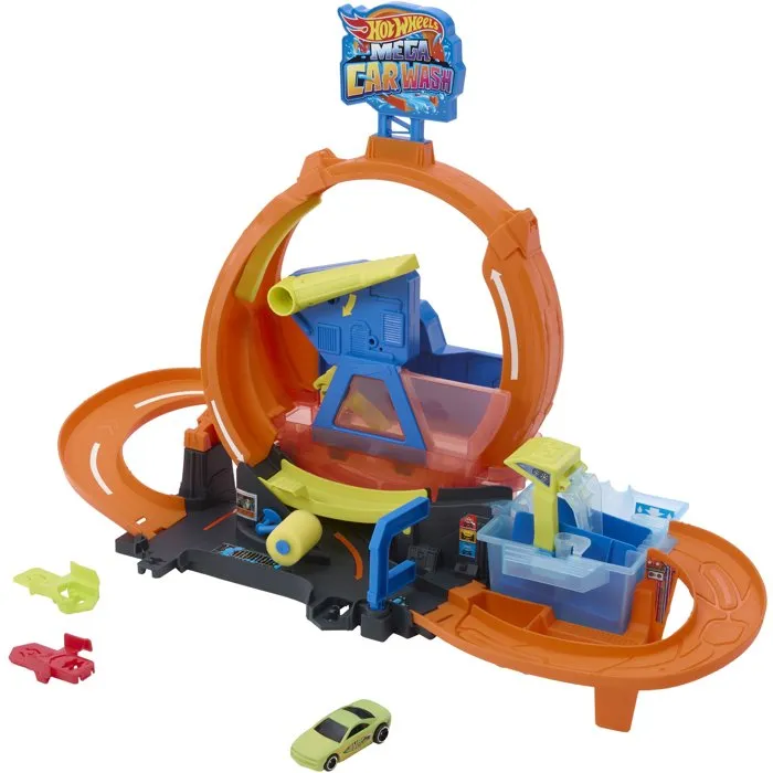 Hot Wheels Mega Station Lavage avec Looping et Changement de Couleur