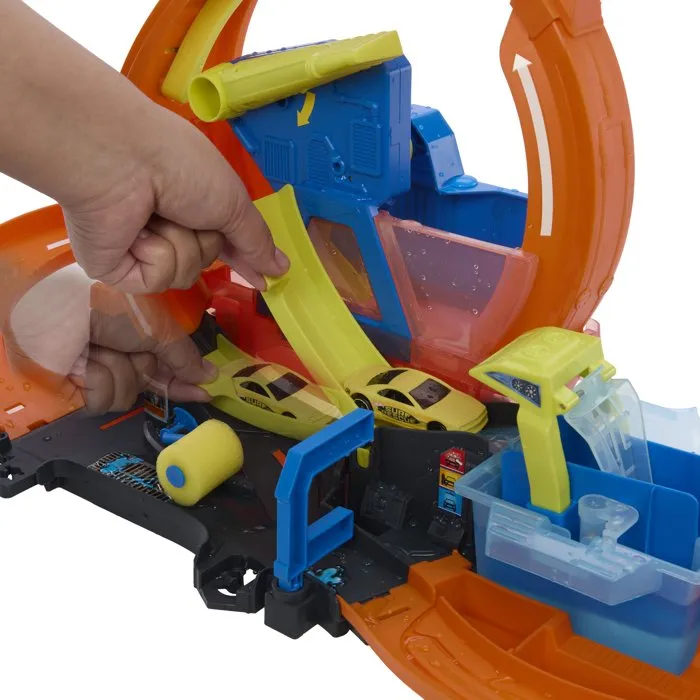 Hot Wheels Mega Station Lavage avec Looping et Changement de Couleur