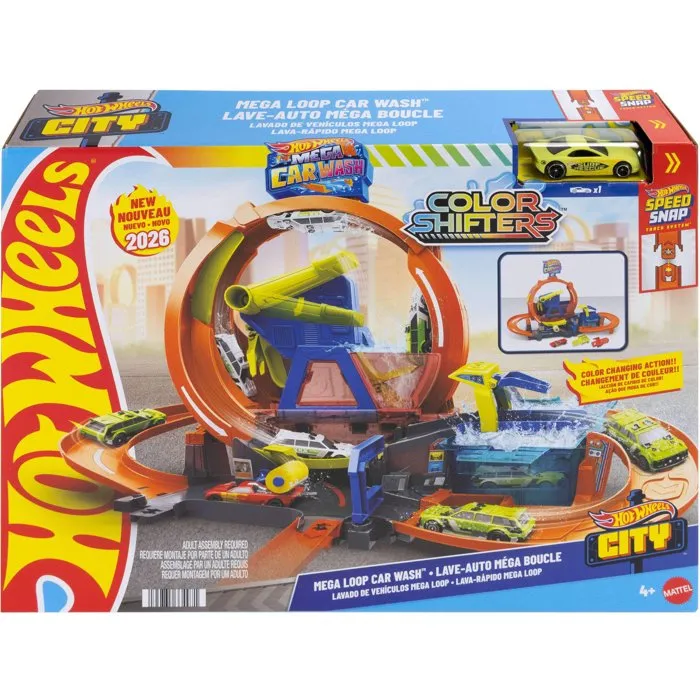 Hot Wheels Mega Station Lavage avec Looping et Changement de Couleur