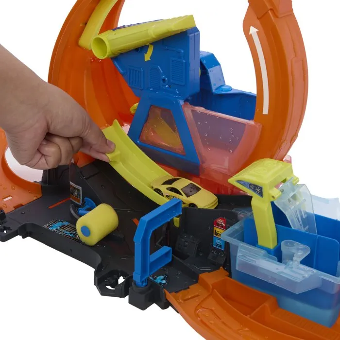 Hot Wheels Mega Station Lavage avec Looping et Changement de Couleur