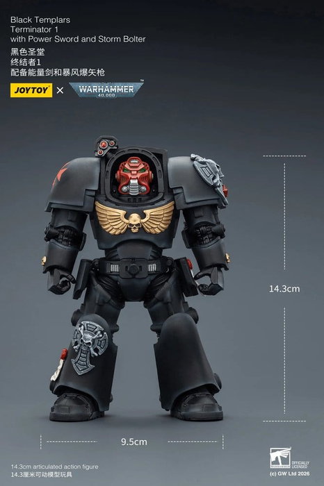 Joy Toy (CN) Warhammer 40,000 figurine Black Templars Terminator avec Épée de puissance et Bolter de tempête