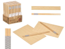 KINVARA Set Sushi 4 Baguettes et 2 Nattes en Bambou